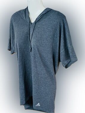 adidas Short Sleeve Hoodie Tee Sheer Mesh Back Black Ladies Large